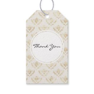 Golden Bumble Bee with a Crown Pattern Thank You Gift Tags