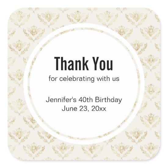 Golden Bumble Bee with a Crown Pattern Thank You Square Sticker