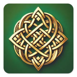 Golden Celtic Knot on Green Square Sticker