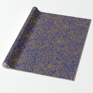 Golden Chinese Auspicious Clouds Pattern on Indigo