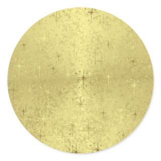 Golden Christmas Holiday Stars on  Faux Foil Paper Classic Round Sticker