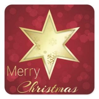 Golden Christmas Star Red Bokeh Square Sticker