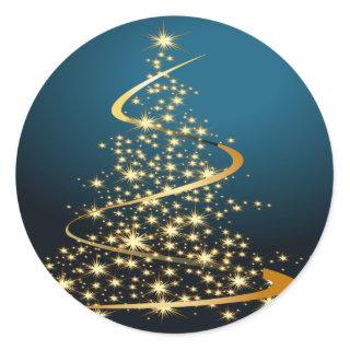 Golden Christmas Tree Classic Round Sticker