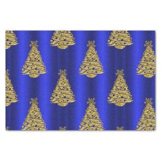 Golden Christmas Trees on Blue Tissue Paper