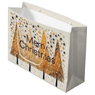 Golden Christmas Trees Shiny Snowflakes Holidays Large Gift Bag