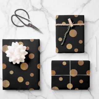 Golden Circles Polka Dots Geometric Black  Sheets