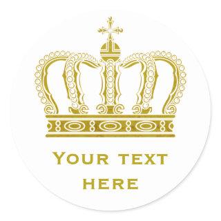 Golden Crown + your text Classic Round Sticker