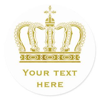 Golden Crown + your text Classic Round Sticker