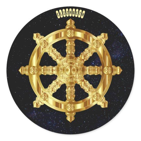 Golden Dharma Wheel Buddhism And Hinduism Symbol Classic Round Sticker