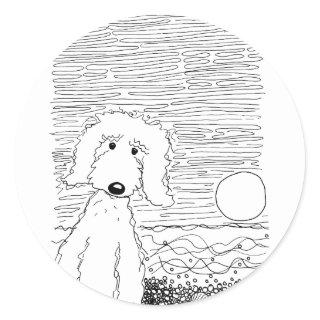 Golden Doodle on the Beach Classic Round Sticker