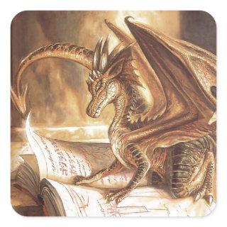 Golden Dragon Book Reading Square Sticker