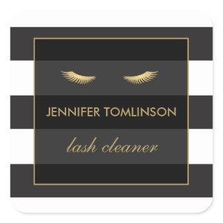 Golden Eyelashes with Black and White Stripes Square Sticker