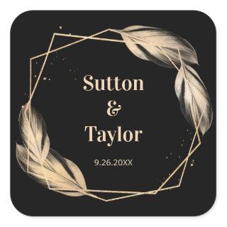 Golden Feathers on Black Square Sticker