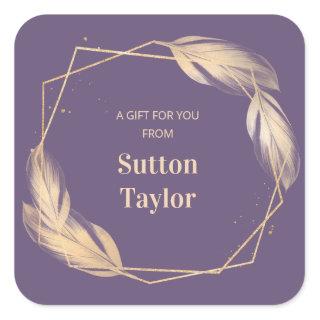 Golden Feathers on Plum Square Sticker