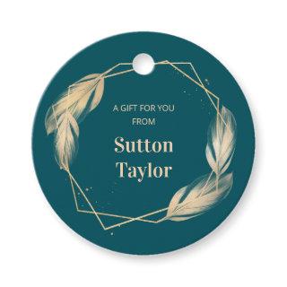 Golden Feathers on Teal Favor Tags