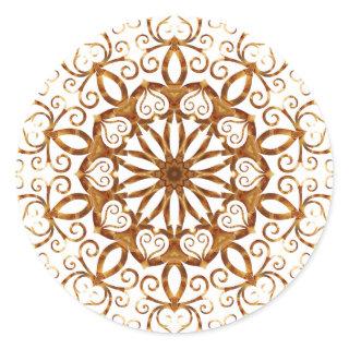Golden filigree flake on white classic round sticker