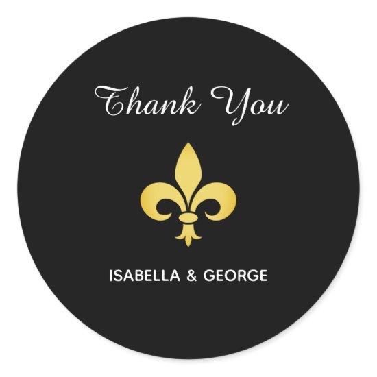Golden Fleur de Lis on Black Thank You Classic Rou Classic Round Sticker