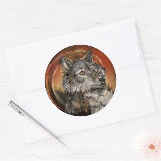 Golden Gaze Wolf Classic Round Sticker