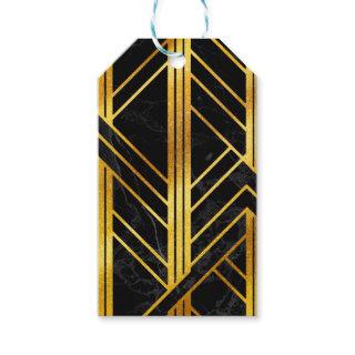 Golden Geometric Dimoned Art Deco on Black Marble Gift Tags