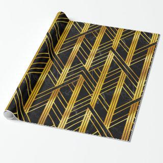 Golden Geometric Dimoned Art Deco on Black Marble