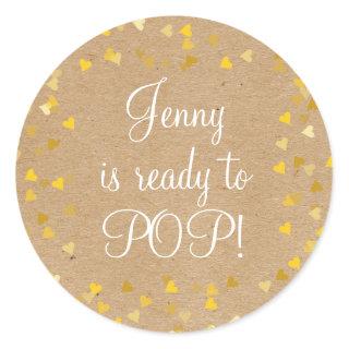 Golden Hearts She's Ready to Pop Baby Shower Favor Classic Round Sticker