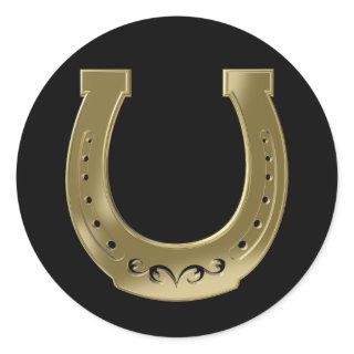 Golden horseshoe classic round sticker
