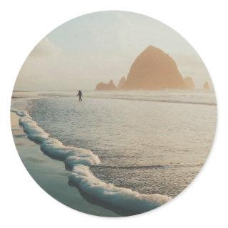 Golden hour at Cannon Beach Classic Round Sticker