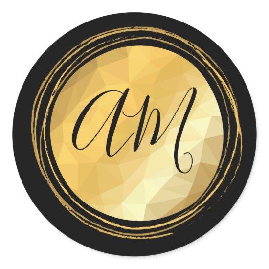Golden metallic frame custom monogram letters  classic round sticker