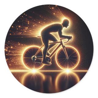 Golden Neon Bicycle Classic Round Sticker