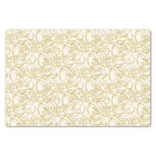 Golden Peonies Line Art on Ivory Tissue Paper