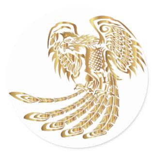 Golden Phoenix Rising Classic Round Sticker
