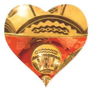 Golden red African traditional art Heart Sticker