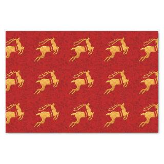 Golden Reindeer Wrapped in Red Damask Tissue Paper