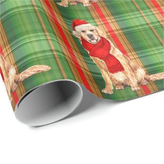 Golden Retriever and Holiday Plaid Christmas Wrapp