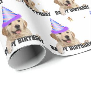 Golden Retriever birthday with confetti