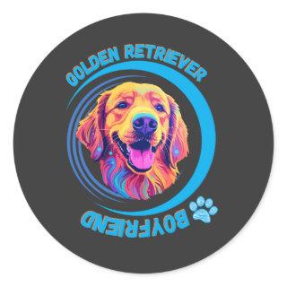 golden retriever boyfriend classic round sticker