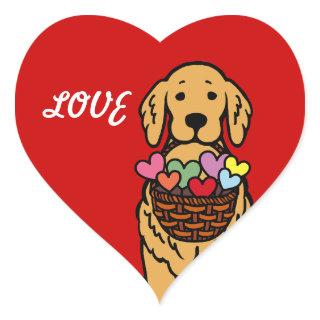 Golden Retriever Cartoon Basket of Hearts Love Heart Sticker