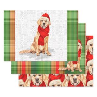 Golden Retriever Christmas Dog and Plaid  Sheets