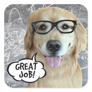 Golden Retriever Dog Great Job Teacher Reward Square Sticker