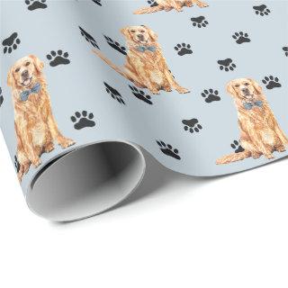 Golden Retriever Dog Paw Print Pattern on Silver
