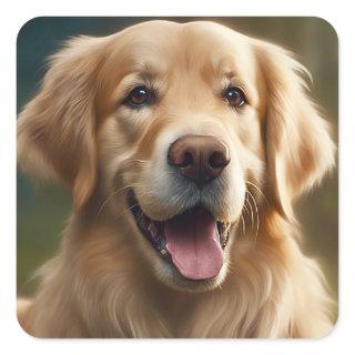Golden Retriever Dog Portrait  Square Sticker