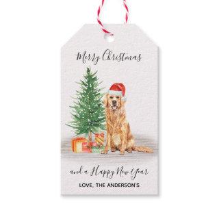 Golden Retriever Dog Santa Tree Merry Christmas Gift Tags