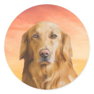 Golden Retriever Dog Water Color Art Oil Painting Classic Round Sticker