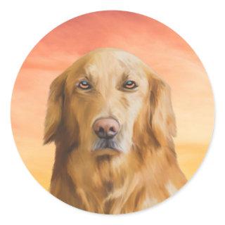 Golden Retriever Dog Water Color Art Oil Painting Classic Round Sticker