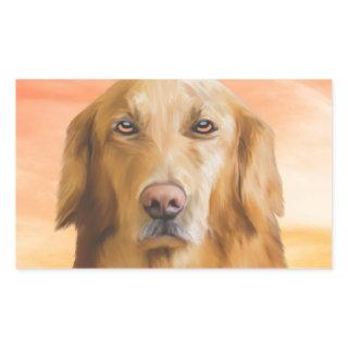 Golden Retriever Dog Water Color Art Oil Painting Rectangular Sticker
