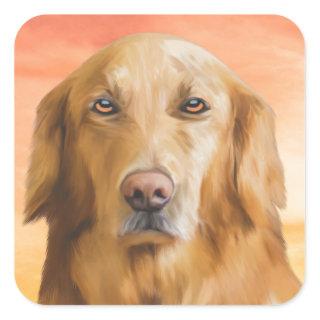 Golden Retriever Dog Water Color Art Oil Painting Square Sticker