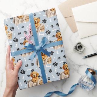 Golden Retriever Puppy in Basket Paw Print