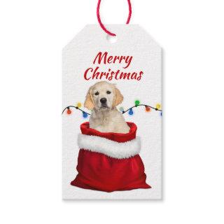 Golden Retriever Puppy in Santa Bag Gift Tags