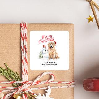 GOLDEN RETRIEVER SNOW MERRY CHRISTMAS CUSTOM TEXT SQUARE STICKER