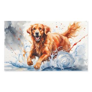 Golden Retriever Splash Art Watercolor  Rectangular Sticker